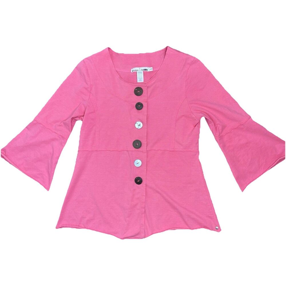 Neon Buddha Lagenlook Flair Sleeve Wood Button Down Shirt 3/4 Sleeve Women’s XS